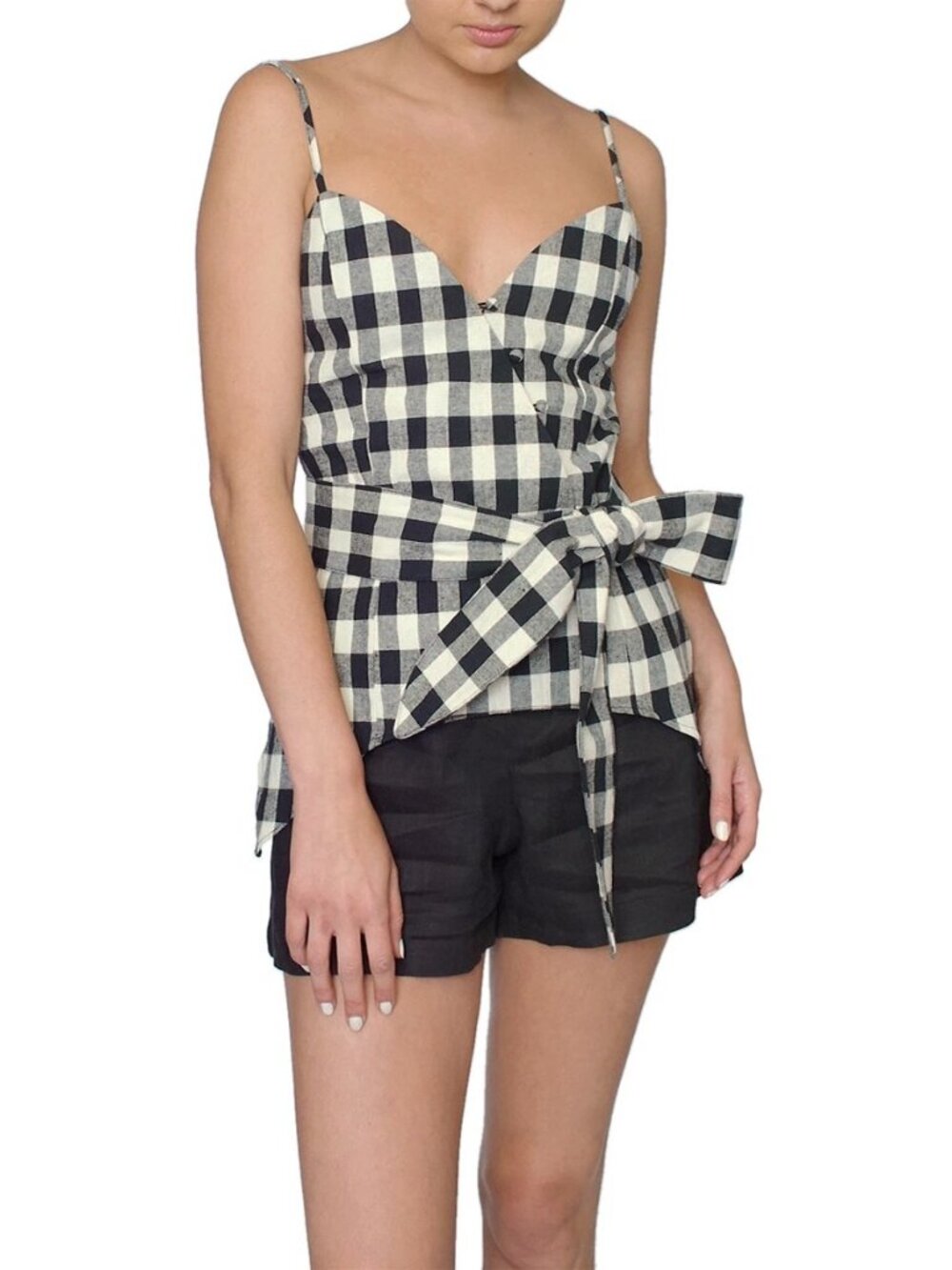 Six Crisp Days Black Gingham Plaid Spaghetti Strap Tank Top